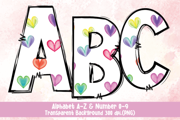 Watercolor Heart Doodle Alphabet: Graphics & Illustrations